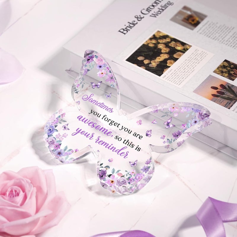 Glydein Purple Gifts for Women, 5x3.8x0.5 Inch Purple Butterfly Office Decor Acrylic Plaque, Encouragement Motivational Congratulations Gifts for Women Friend Coworker, - Image 2